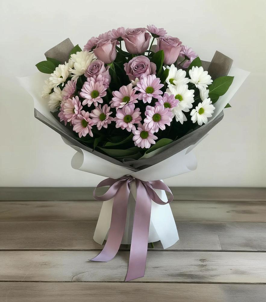 Букет цветов из: Хризантемы и Розы в Сибирском