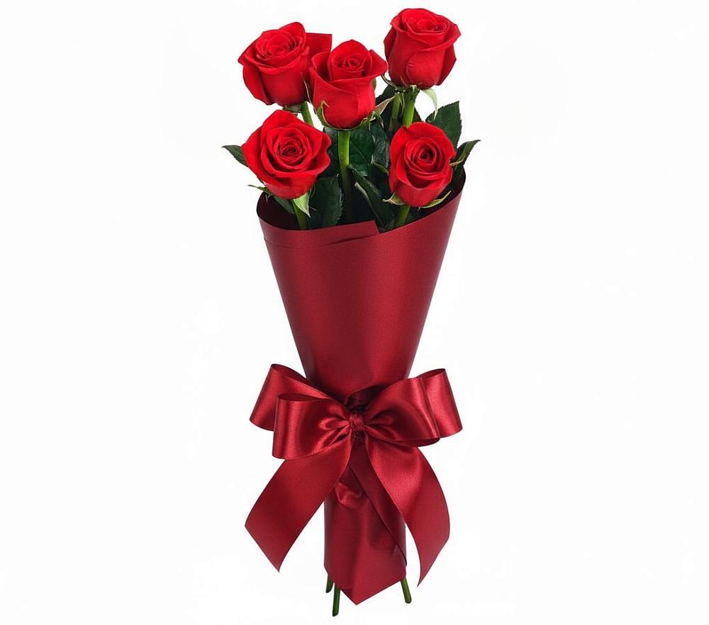 Букет 5 Красных роз Эдлесс Лав в Сибирском
