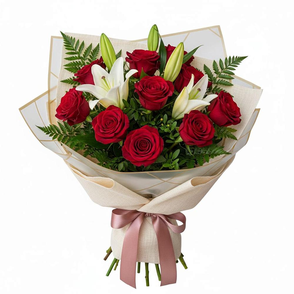 Букет цветов из: Лилии и Розы в Сибирском