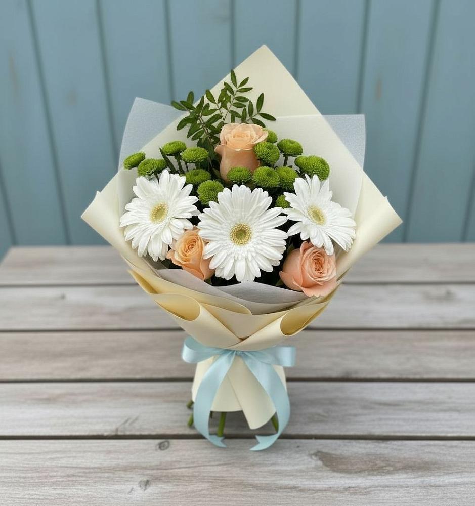 Букет цветов из: Герберы, Розы и Хризантемы в Сибирском
