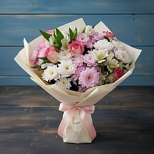 Букет цветов из:  Хризантемы, Альстромерии и Розы в Сибирском