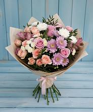 Букет цветов из:  Хризантемы, Розы и Альстромерии в Сибирском