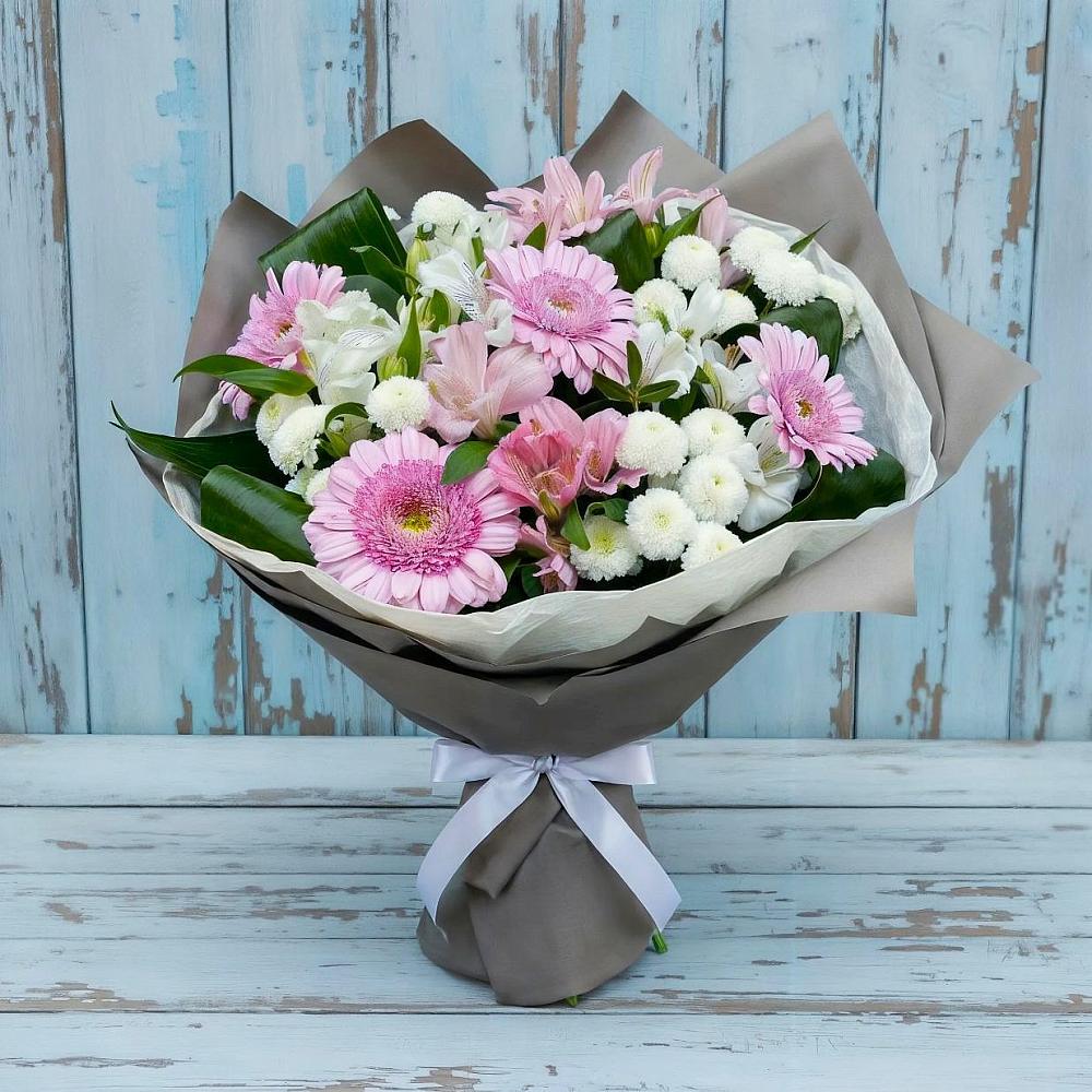 Букет цветов из: Герберы, Альстромерии и Хризантемы в Сибирском